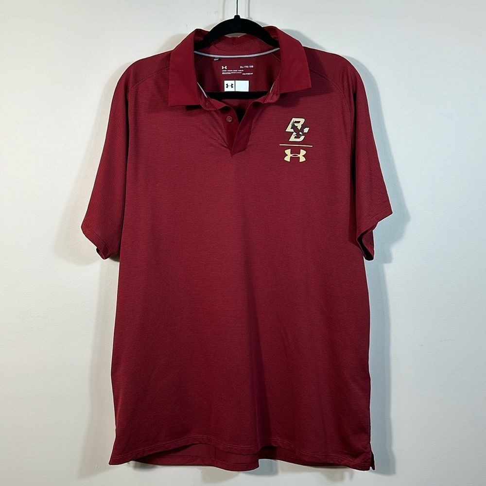 Boston College Cardinal Red Stripe Under Armour Loose Heatgear Polo Men Size XL
